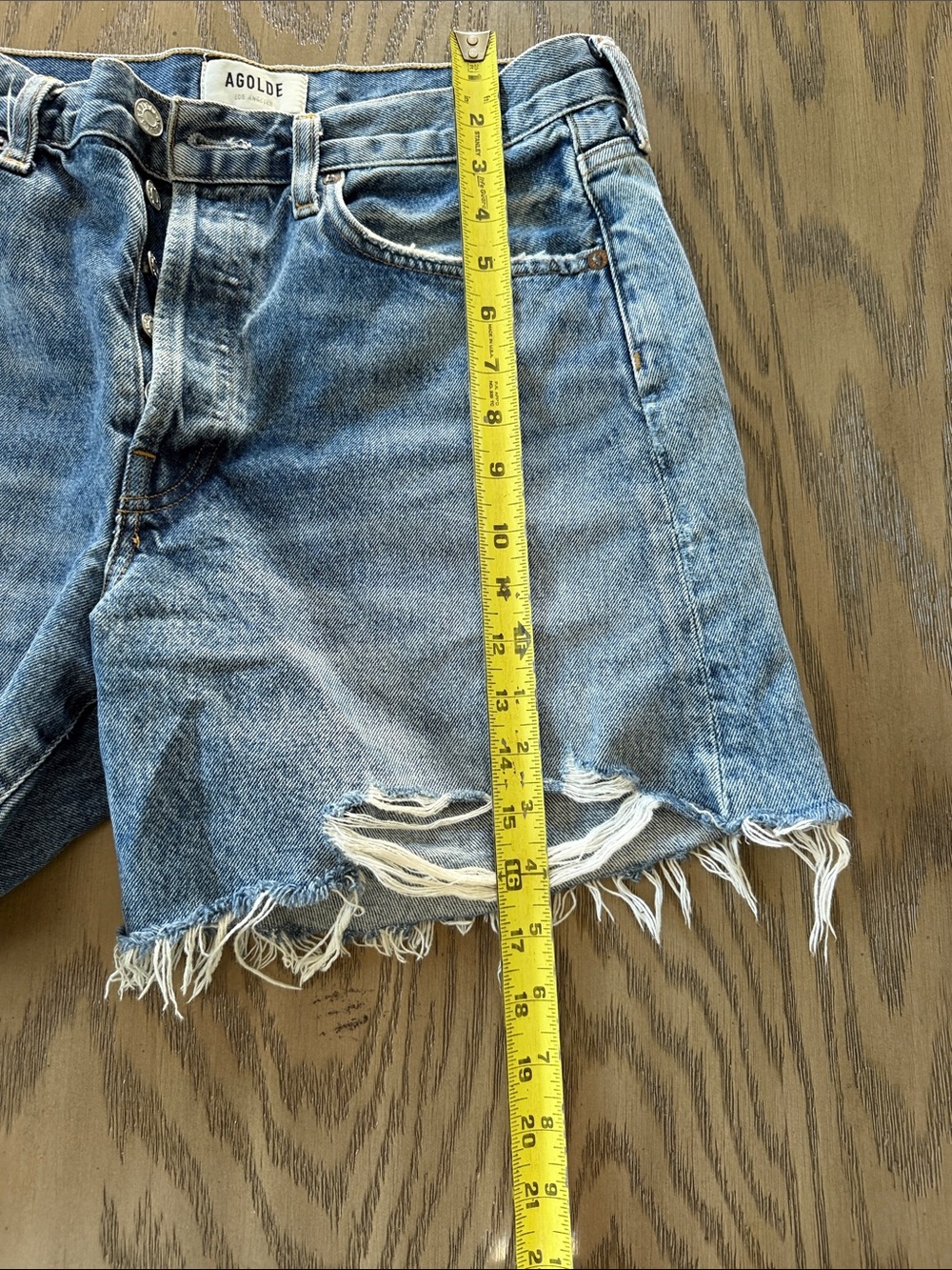 Agolde Light Blue Distressed High-Rise Jean Shorts - Picture 9 of 11
